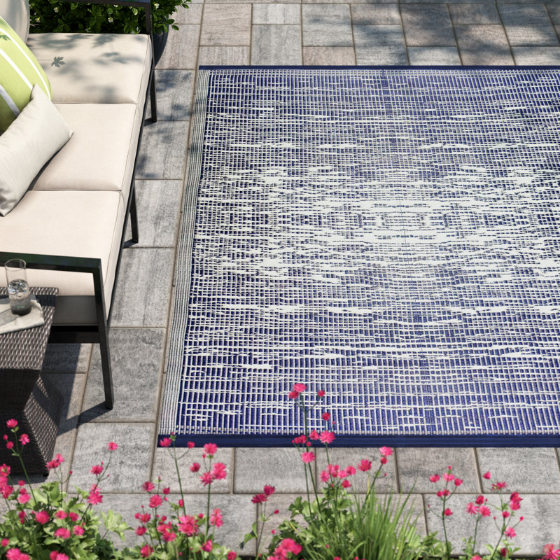Tapis d'extérieur abstrait réversible bleu Aldo, Rectangle 5 pi 10 po x 8 pi 10 po