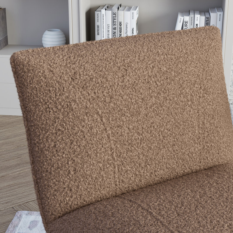 Klara 28.35" W Velvet Slipper Chair with Metal Sled Base, Brown Teddy Velvet