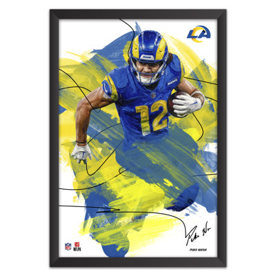 Tableau encadré de Puka Nacua, joueur des Rams de Los Angeles (NFL), style coup de pinceau | 35,5 x 51 cm