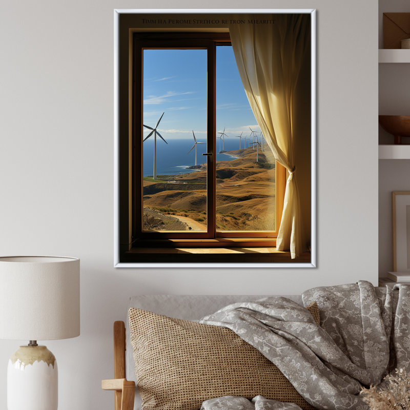 «Wind Turbines Minimalisme Scenery III», reproduction sur toile, Cadre flottant blanc, H 32 po x l 16 po x P 1 po