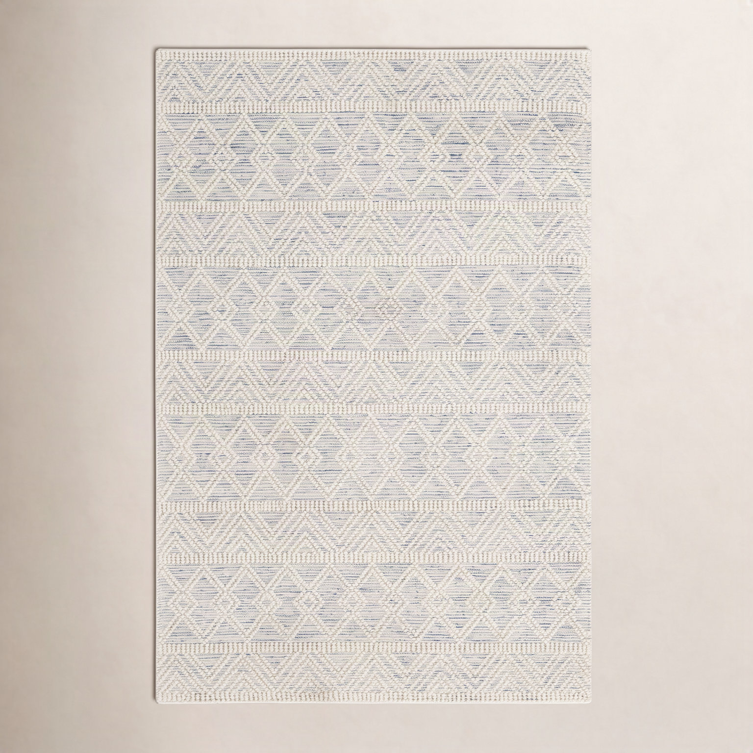 Tribeca Blue Cream Flatweave Geometric Wool Rug, Rectangle 6' x 9'