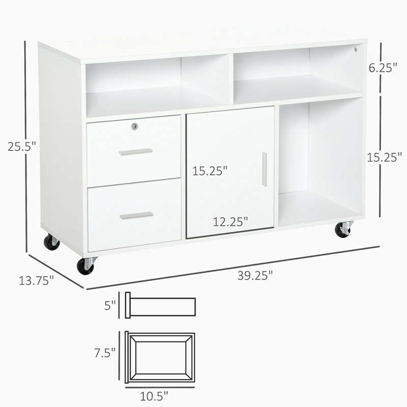 Printer Stand Home Office Mobile Cabinet Organizer Desktop With Caster Wheels, 2 Locking Breaks And Drawer