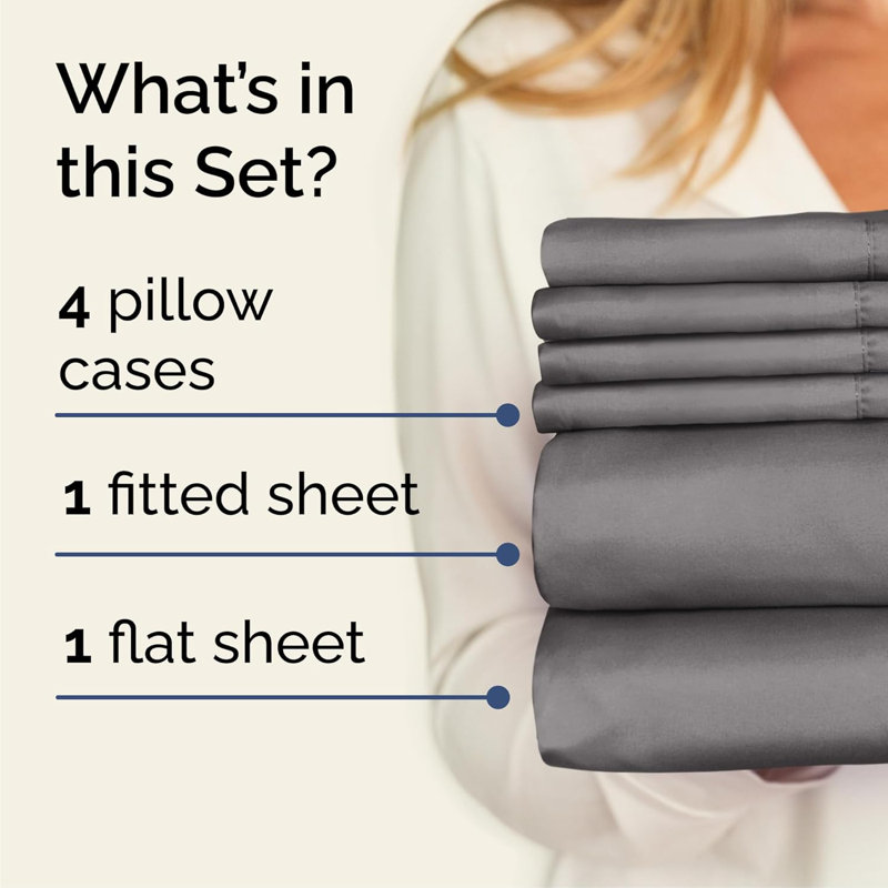 6 Piece Sheet Set, Soft Cooling Bed Sheets, Breathable & Wrinkle Free, Hotel Luxury Bedding, Dark Gray