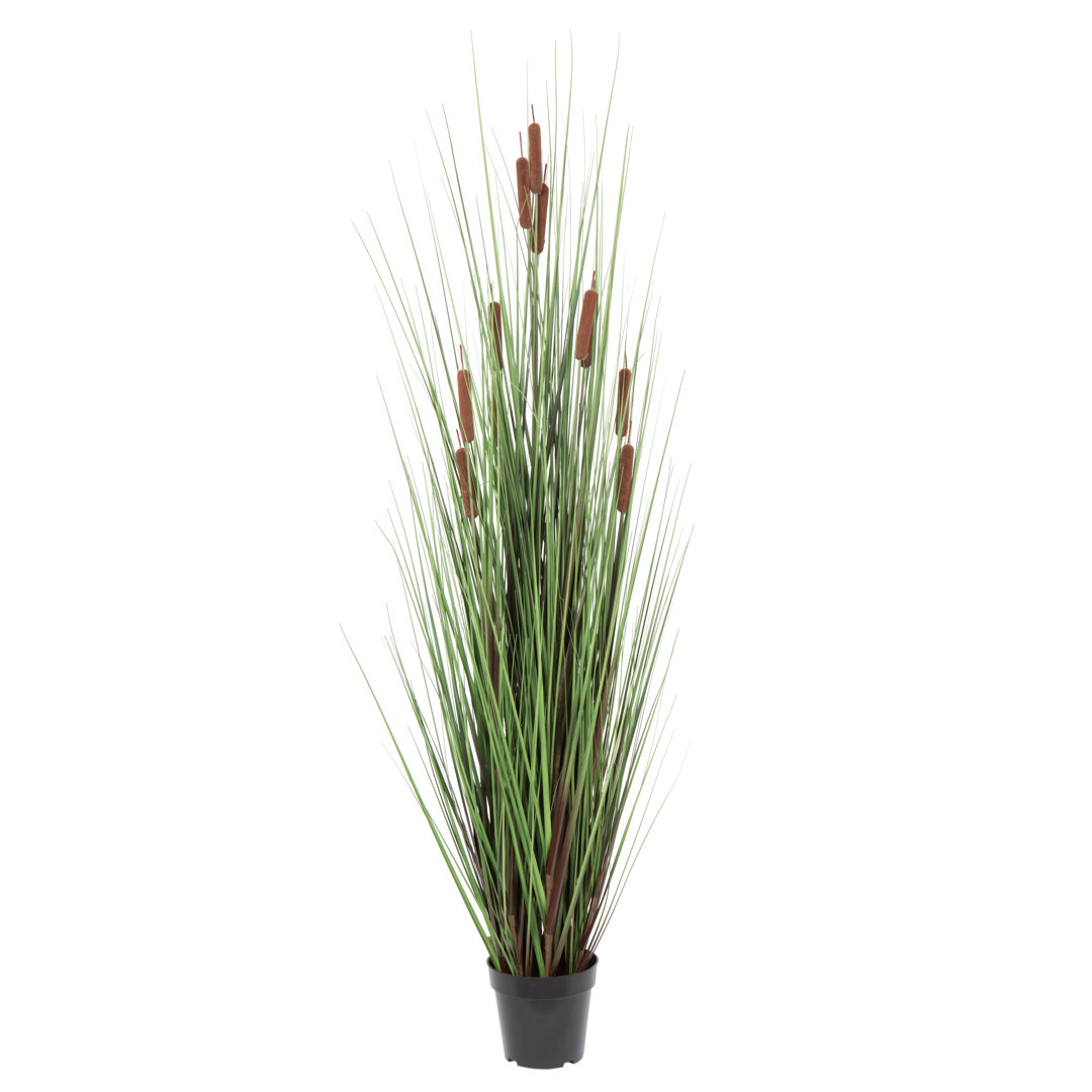 Artificial Potted Green Straight Grass and Cattails. Primrue 