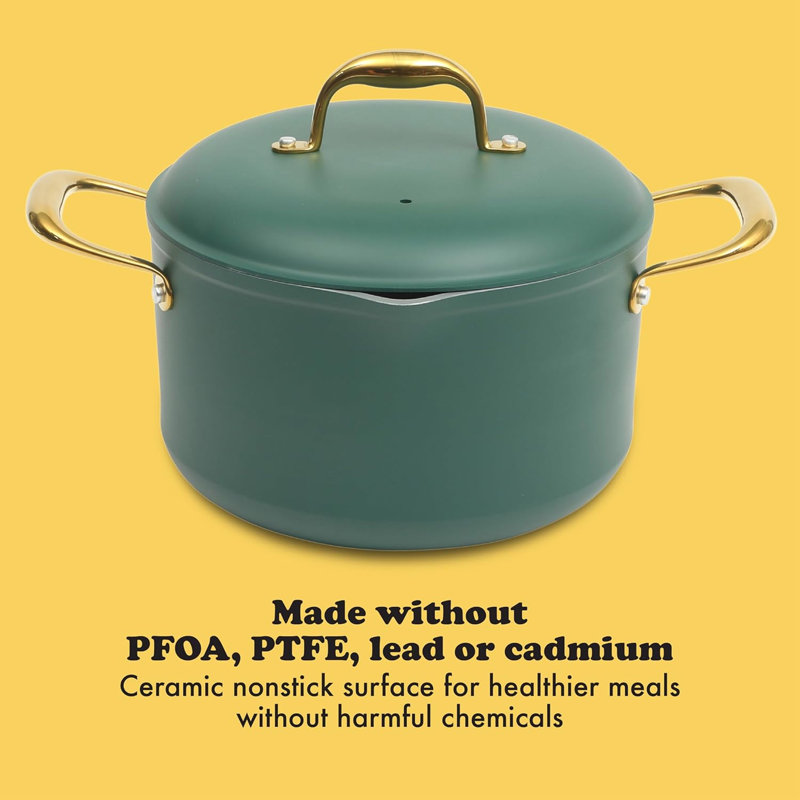 Ensemble de batterie de cuisine antiadhésive en aluminium vert 10 pièces avec poignées dorées Frok