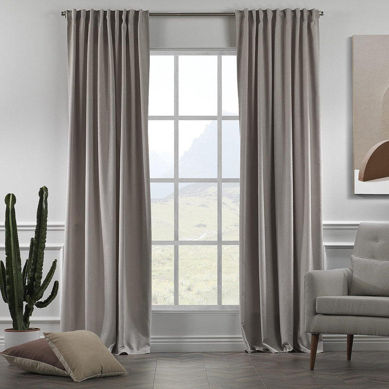 Amoya Velvet Room Darkening Curtain Pair, 52" W x 276" L, Light Stone