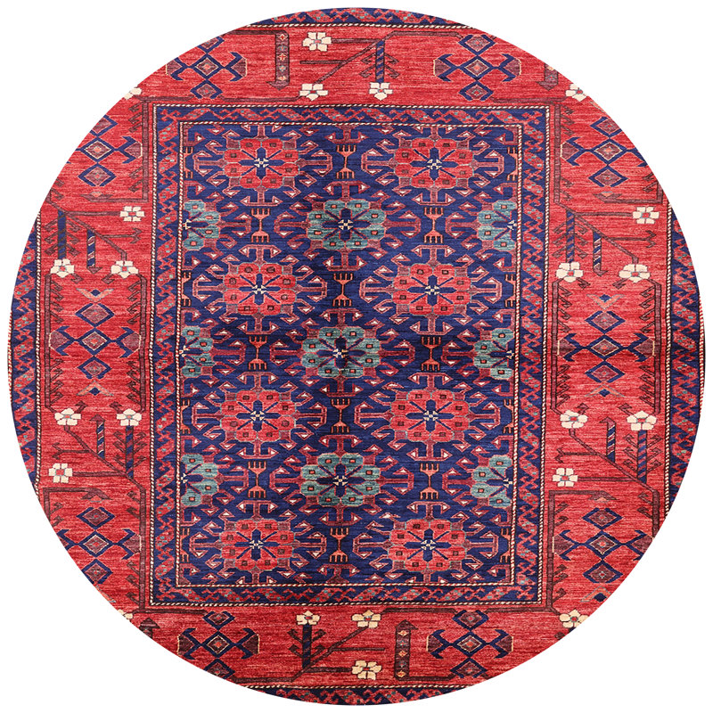 Tapis géométrique rouge / bleu, Rond 4 pi