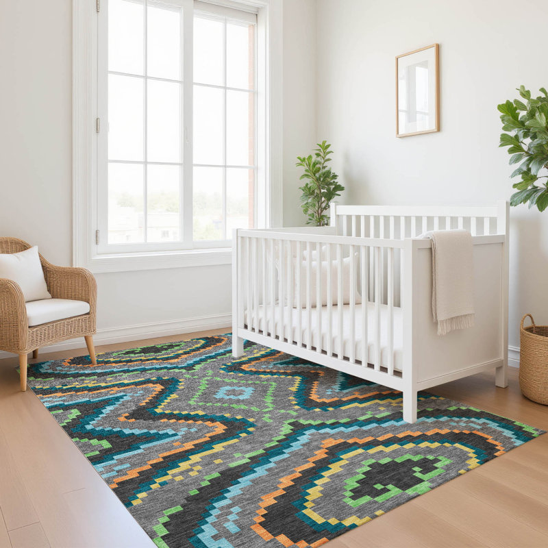 Tapis intérieur / extérieur lavable à la machine pour enfants Chantille ACN2829, Gris, 3 pi x 5 pi