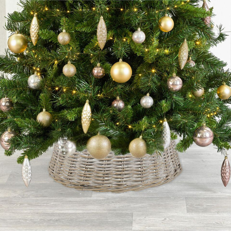 70cm Christmas Tree Skirt Bamboo Wicker Natural Xmas Cover Large Base Decoration, White Wash