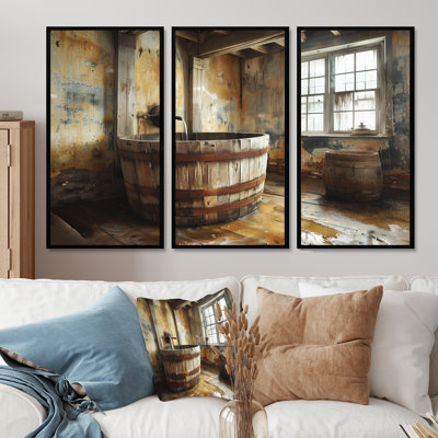 «Brown Rustic Bathroom Charm I», ensemble de reproductions d'art mural rustique