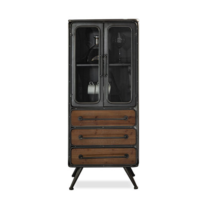 Black+Nut-brown Solid Wood+Iron+Glass Display Cases