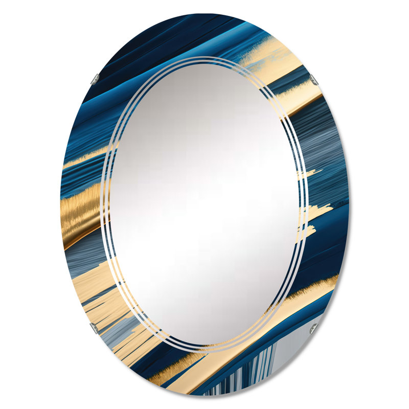 Paucker Bold Blue Brush Strokes I - Miroir mural moderne en spirale, 30 po x 20 po