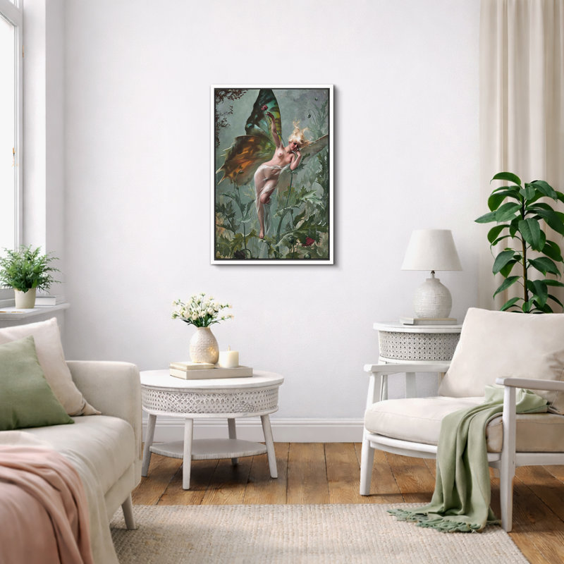 Illustration de fée fantastique dans le jardin, images de personnages romantiques, impression sur toile, Cadre flottant blanc