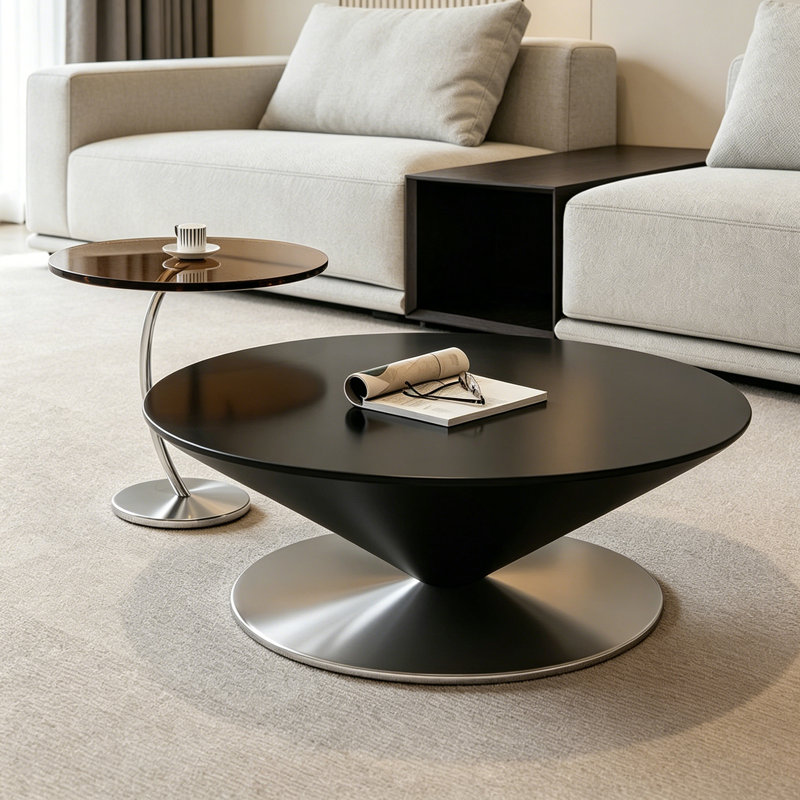 Ensemble de tables basses rondes minimalistes italiennes, 12.2" H x 39.4" W x 39.4" D, Black / Silver
