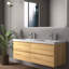 Meuble-lavabo mural double 60 po avec dessus en pierre blanc brillant et résine-1248994724