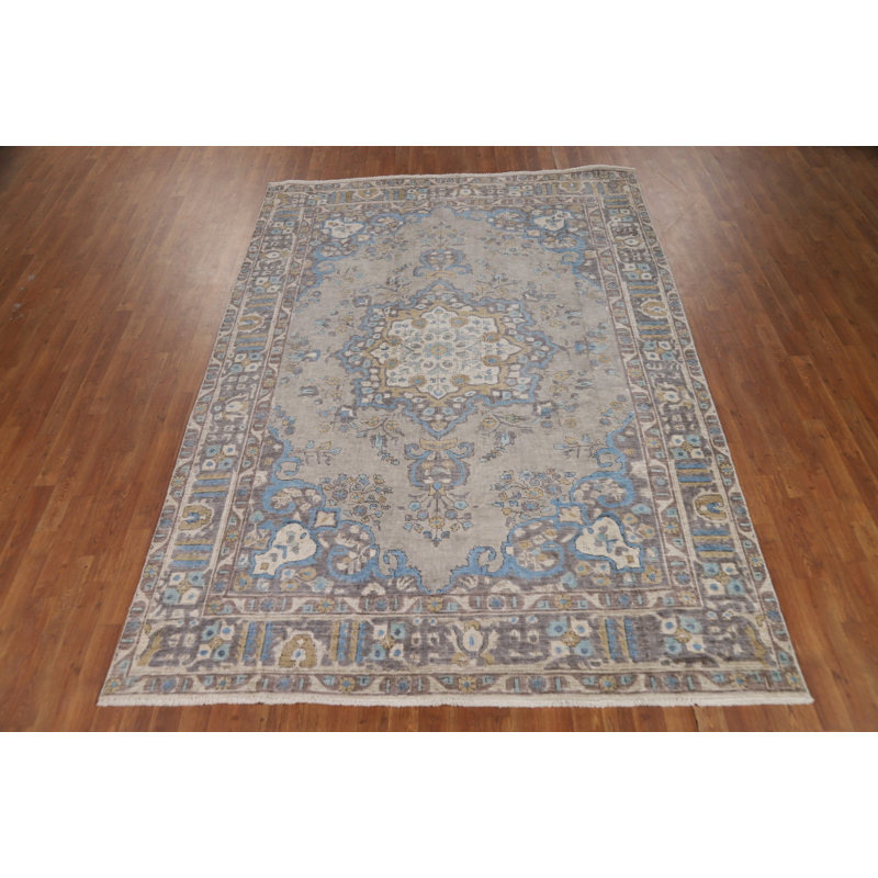 Tapis traditionnel gris en laine 7x9