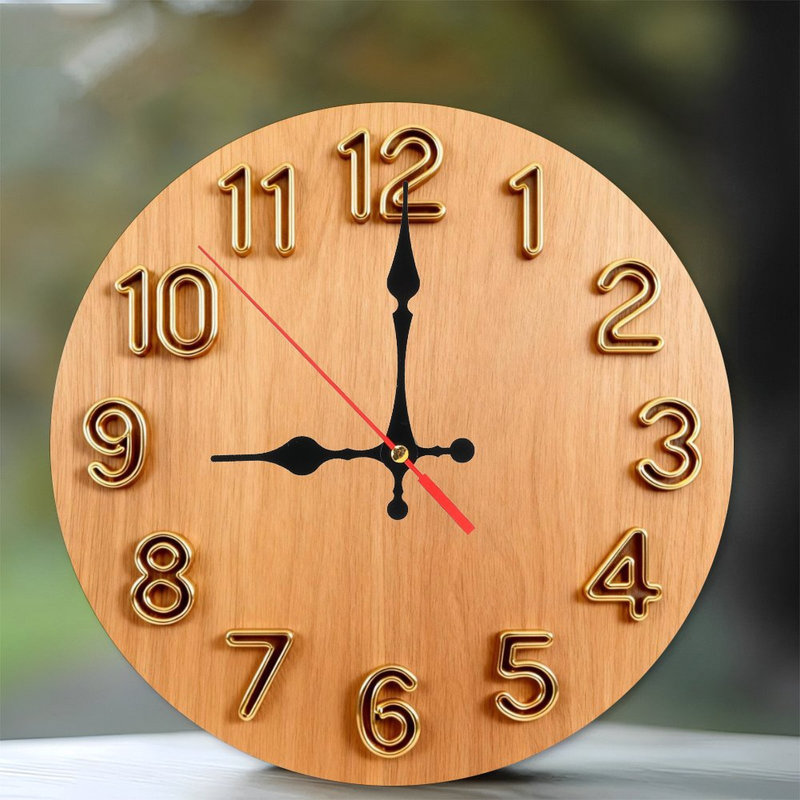 10" Round Wooden Wall Clock, Silent Quartz Movement, UV-Printed Design, Battery Operated, Beech