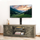Farmhouse TV Stand With Height Adjustable Mount & 2 Barn-Door Storage Cabinet