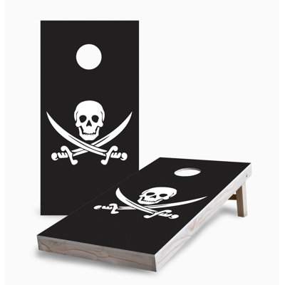 Black Skull and Sword 2x4 Cornhole Board Set | Includes (2) Boards (8) Bags & Optional Accessories