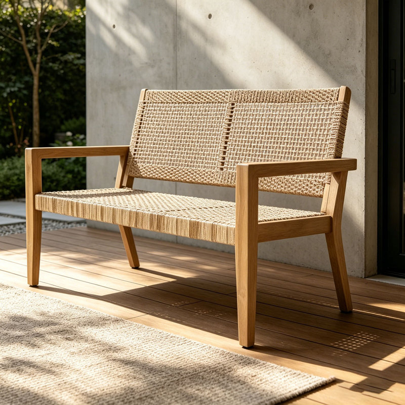 Outdoor Wicker and Acacia Wood Loveseat