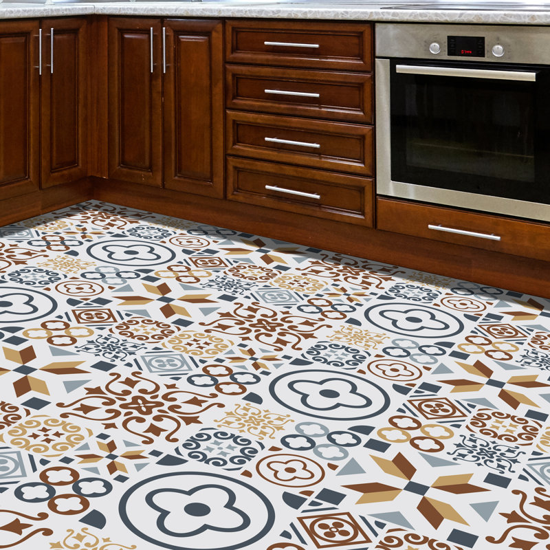 Wall  Brown/White Azulejo Tiles Melange Floor Sticker - 120cm x 60 cm