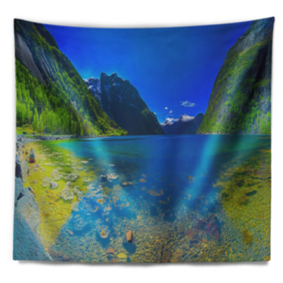 Vue panoramique en polyester du tapisserie fjord norvégien avec accessoires suspendus inclus