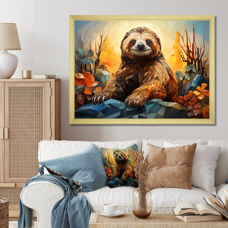 «Slumbering Sloth», impression géométrique sur toile, H 24 po x l 32 po x P 1 po, Cadre doré à une seule photo