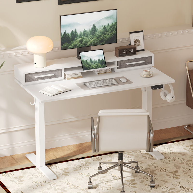 Bureau debout électrique de 48 po avec tiroirs, bureau réglable en hauteur avec tablette de rangement rétractable, table d'ordinateur de bureau à la maison