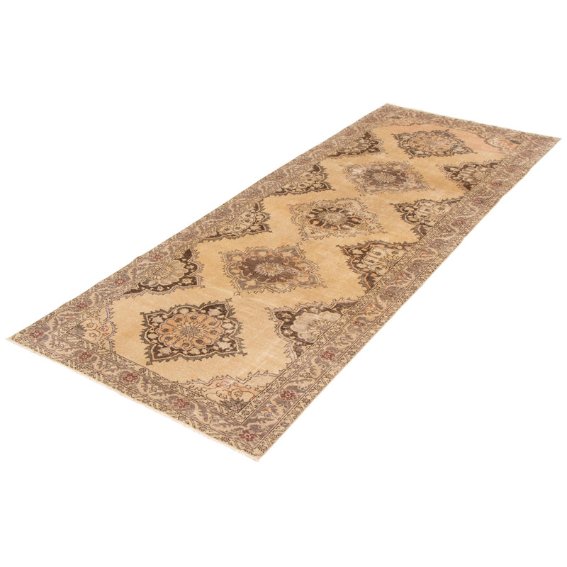 Tapis de couloir unique en laine noué à la main style années 1990 de 4 pi 7 po x 11 pi 10 po Monia