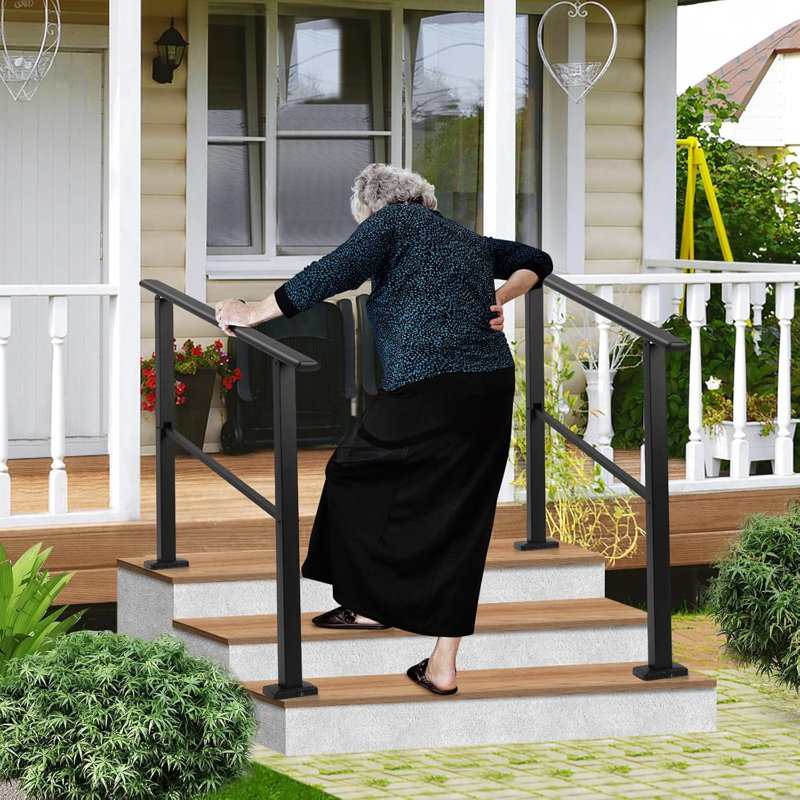 3 Step Handrails for Outdoor Indoor, Heavy Duty Metal Stair Railing, Easy Installation, Staircase Hand Rail Kit for Porch Deck Yard Garden