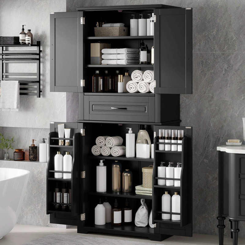 Armoire de rangement pour salle de bain avec espace de rangement multifonctionnel, tiroir avec glissières, tablette réglable