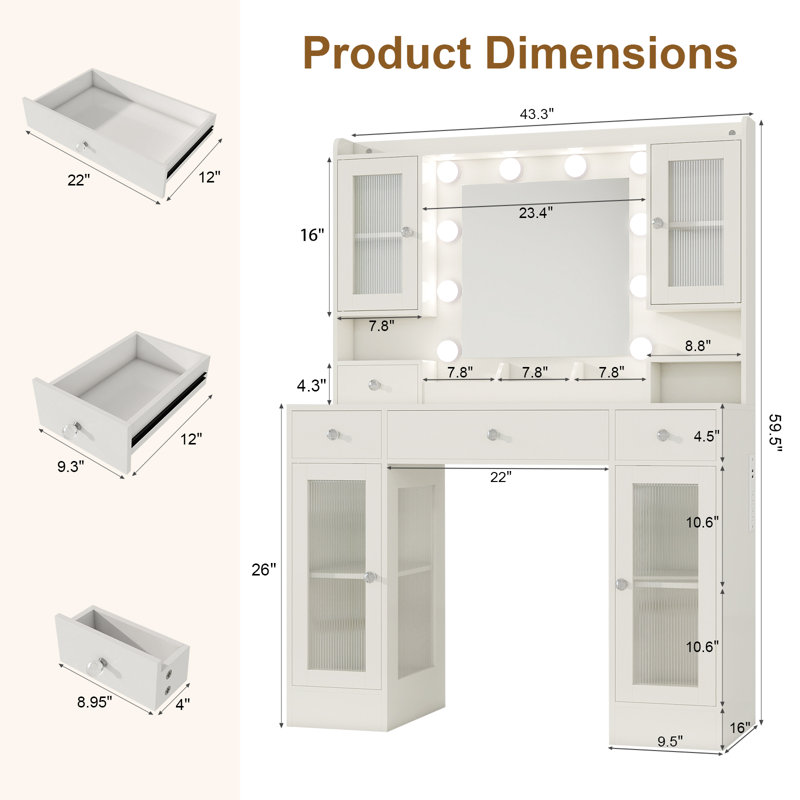 Buffets et buffets de 58 po, Dessus en verre