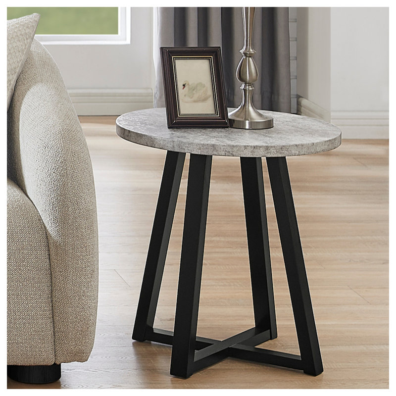Table d'appoint moderne et ronde en bois gris, table d'appoint contemporaine pour salon