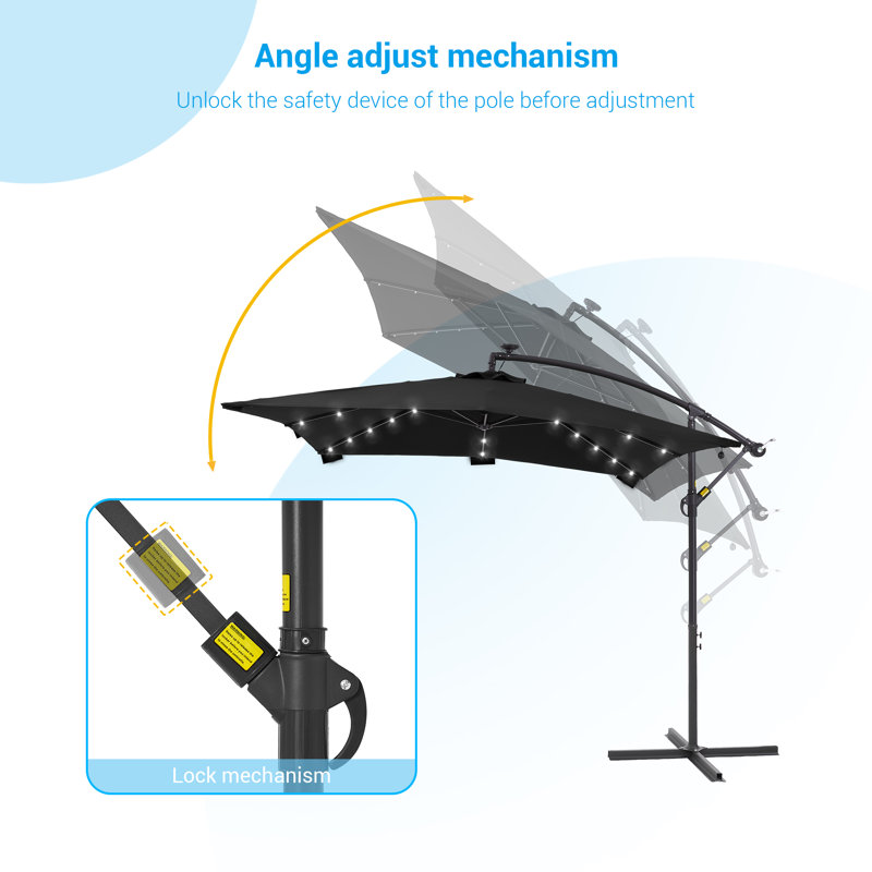 98.4'' Lighted Cantilever Umbrella, Black