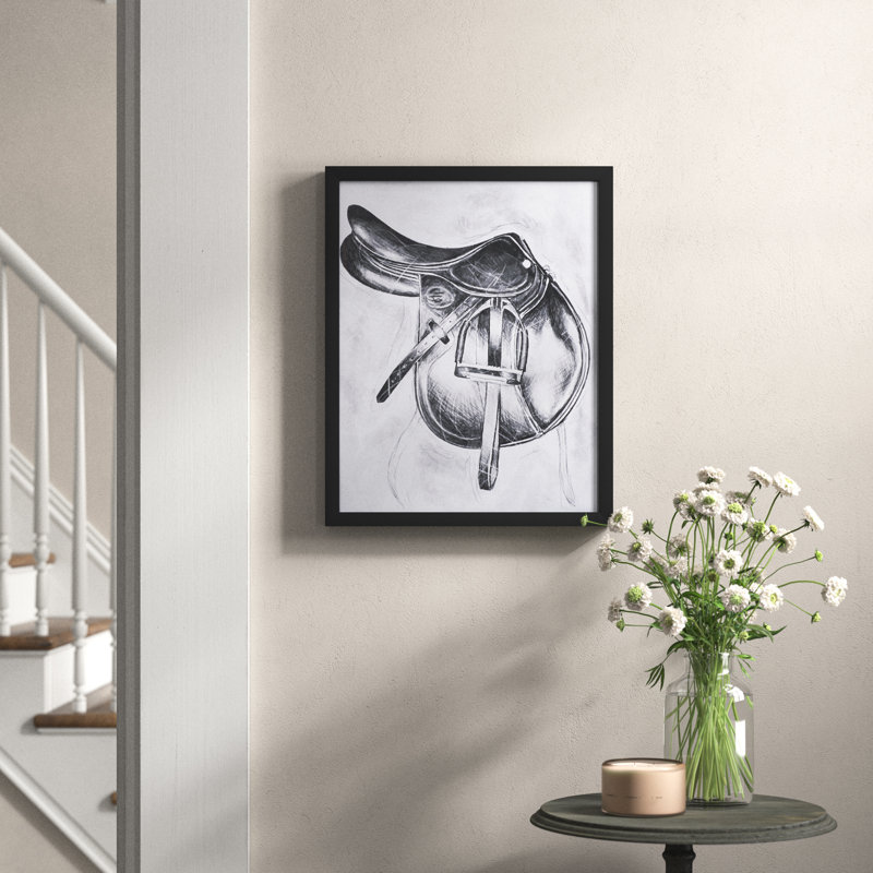 «Jilling Saddle Farm Animals» par Oliver Gal - Reproduction d'art graphique sur papier encadré, H 20 po x l 16 po x 1,5 po