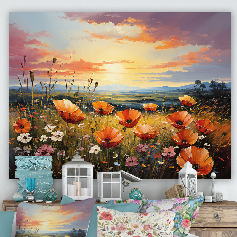 Art sur toile Tangerine Tango Field Of Blooms Flowers I - Flower, Toile tendue, H 24 po x l 32 po x P 1,5 po