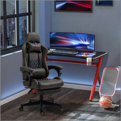 Fauteuil de jeu en cuir polyuréthane de bureau de course avec dossier inclinable, dossier lombaire et siège réglable