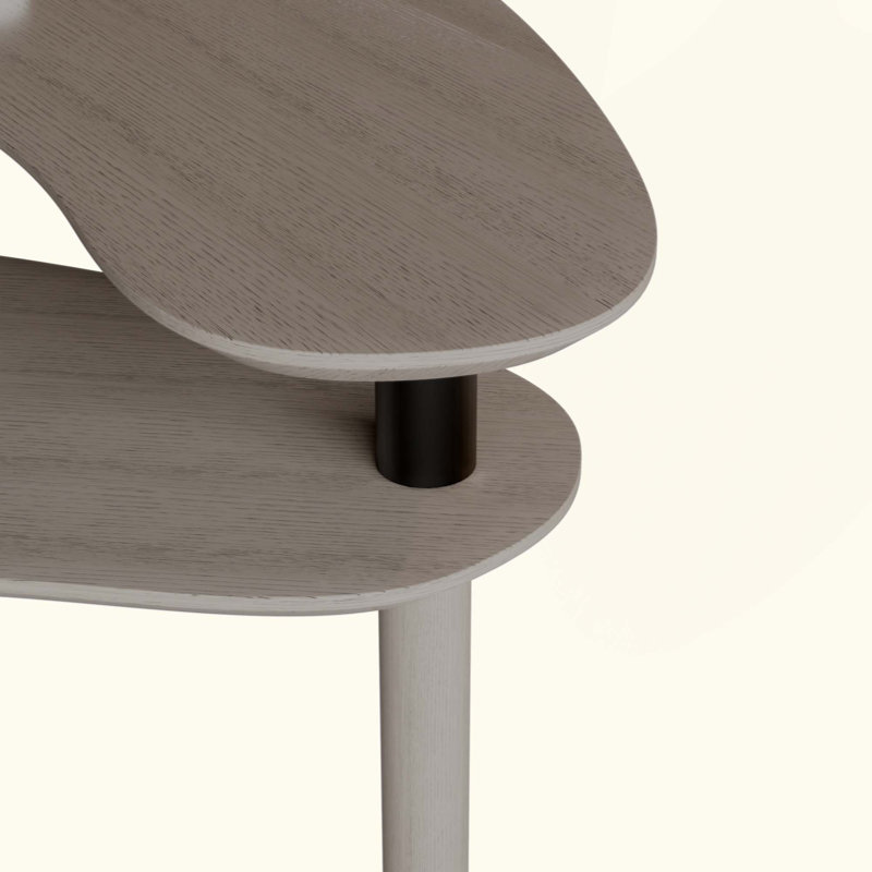 Table basse rotative avec pieds en bois d'hévéa massif, Gris-brun