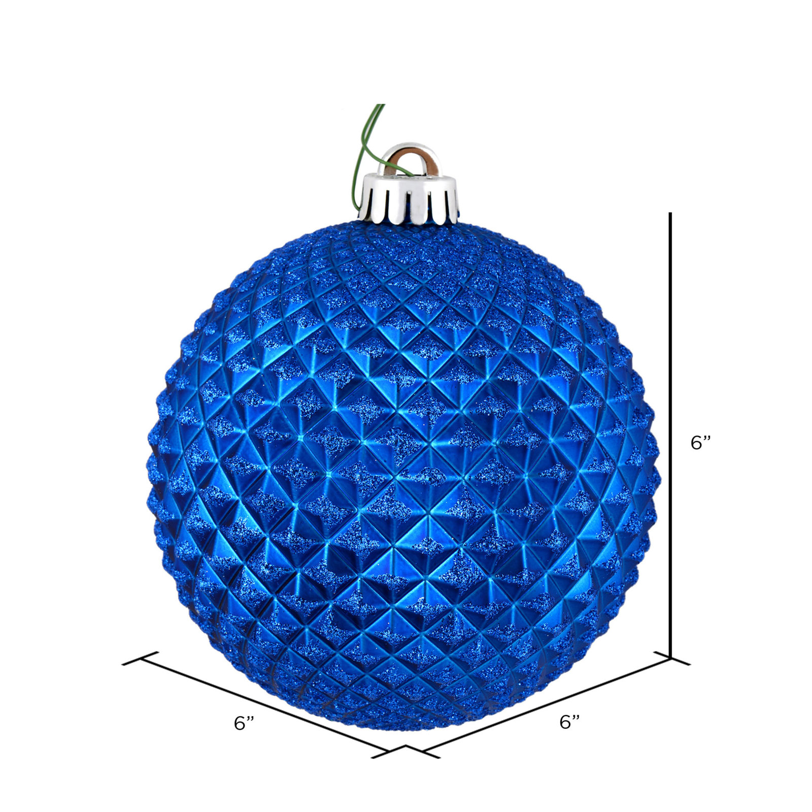 Durian Glitter Ball Ornament, Blue, 6" H x 6" W x 6" D