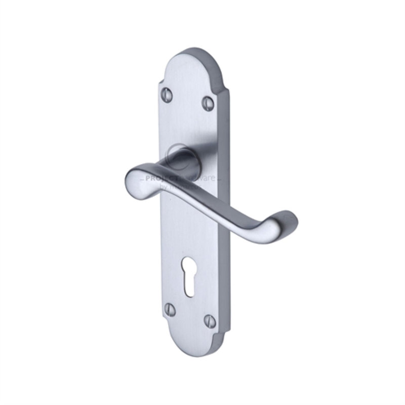 Heritage Brass Project Hardware Door Handle Lever Lock Milton Design, Satin Chrome