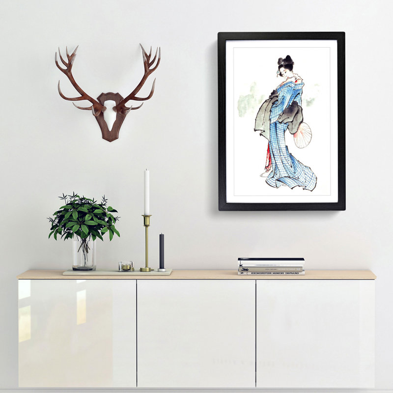 Beautiful Geisha by Katsushika Hokusai - Single Picture Frame Painting, 33cm H x 24cm W x 2cm D, Black Framed