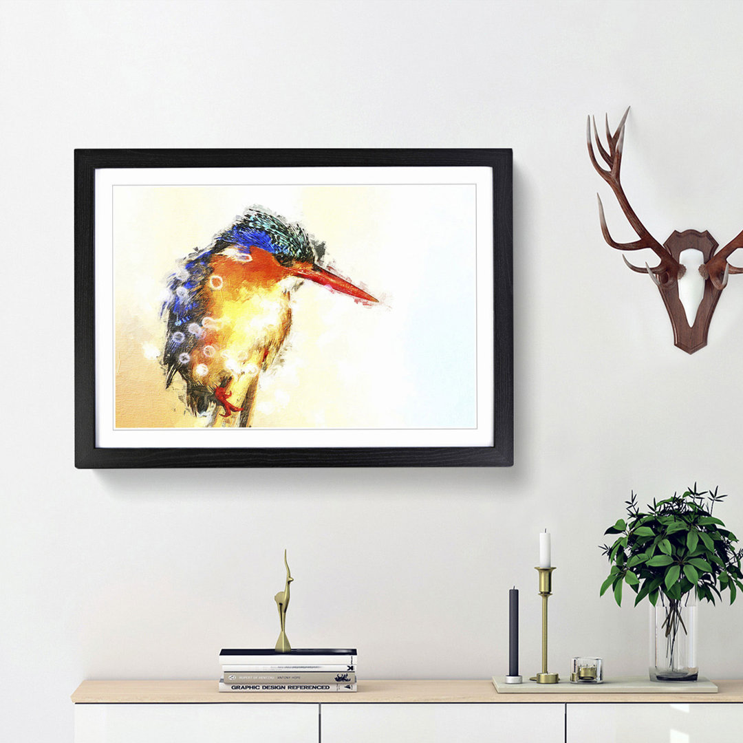 Exquisite Kingfisher Bird in Abstract - Picture Frame Painting Print