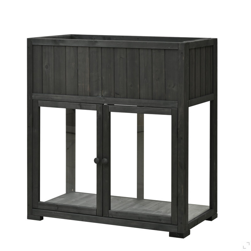 Patio 35.4''X17.7''X37.4'' Mini Wood Cold Frame, Compact 2 Doors Garden Greenhouse With Wheels, Raised Bed With Liner For Indoor Outdoor Use