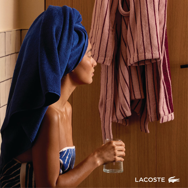 Lacoste Heritage 35X70 Cotton Bath Sheet, 100% Supima Cotton, Micro-Fresh® Anti-Microbial, Chalk