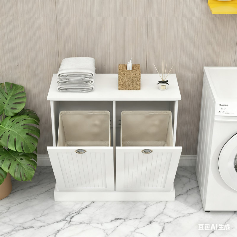 Armoire de trieur de linge à deux compartiments inclinable - blanc