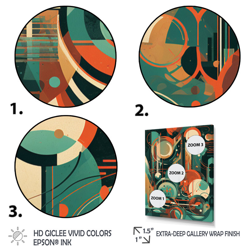 Vert et orange Mid Century Innovations IV, reproduction d'art sur toile, H 40 po x l 30 po x P 1,5 po, Toile tendue