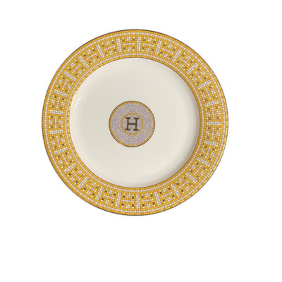 Ensemble d'assiettes à dessert en porcelaine fine 8 "en mosaïque dorée, service pour 6 personnes