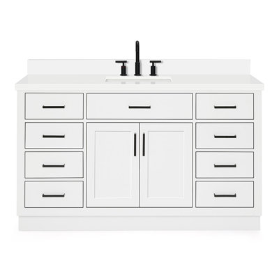 Meuble-lavabo simple en bois massif Tidworth avec plateau en quartz blanc de 1,5 po