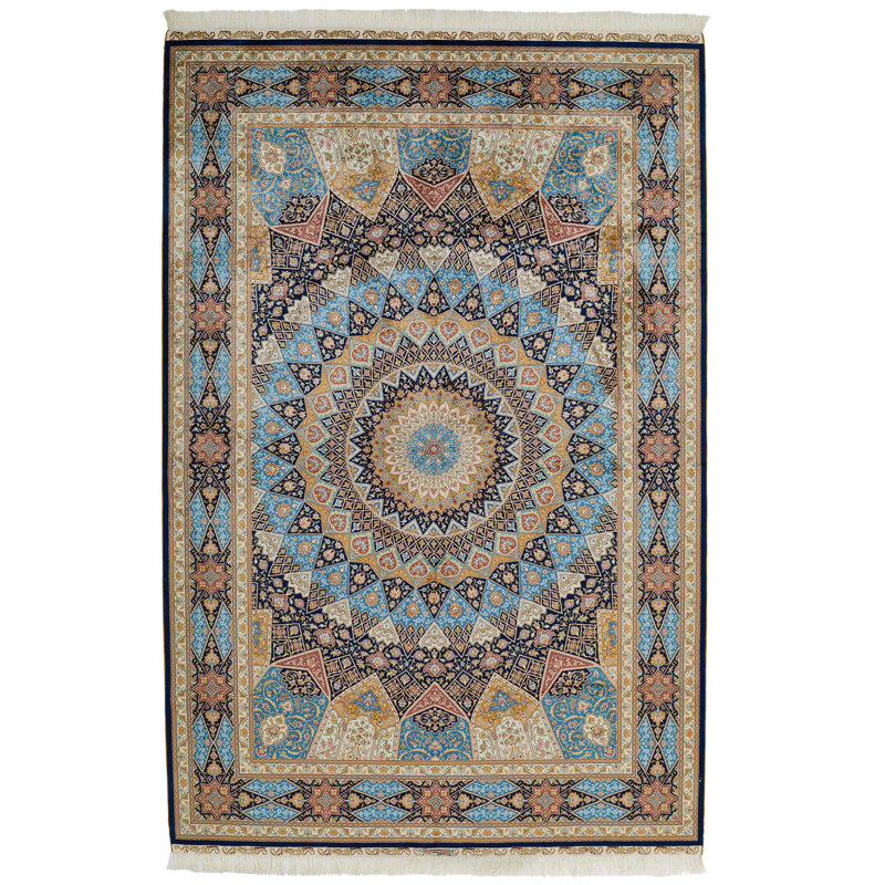 6x9 Navy and Blue Turkish Silk Rug
