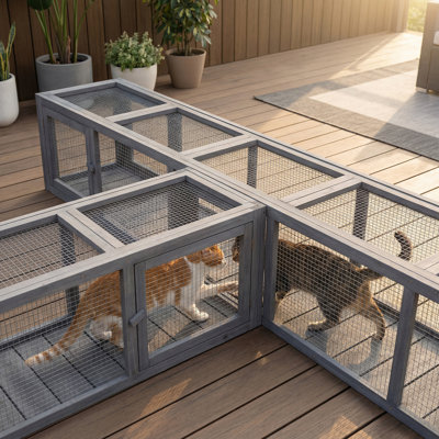 Tunnel pour chat en bois avec entrées multiples, tube pour chat